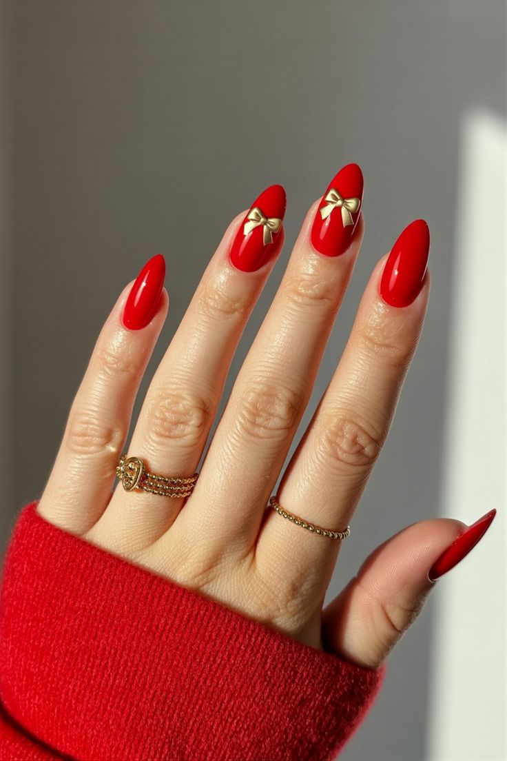 Glossy classic red Christmas nails in a high-shine finish