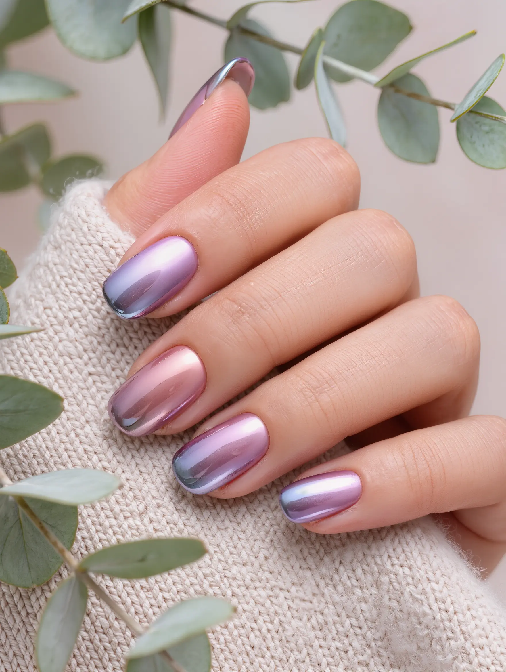 Chrome ombre nails fading into a metallic gradient