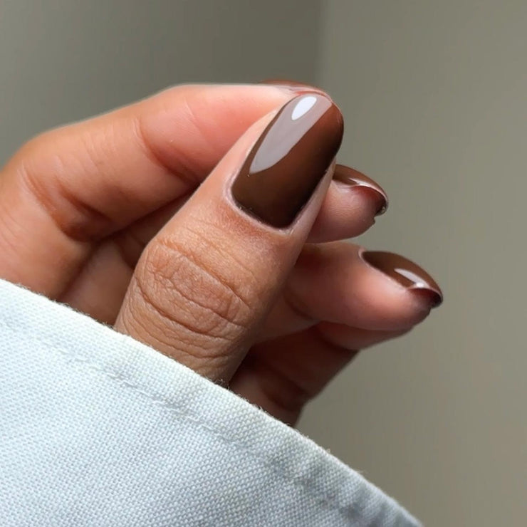 Glossy hot cocoa brown oval nails