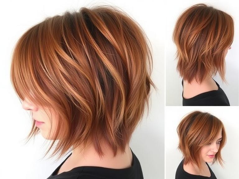 Copper shag haircut with choppy layers, medium length