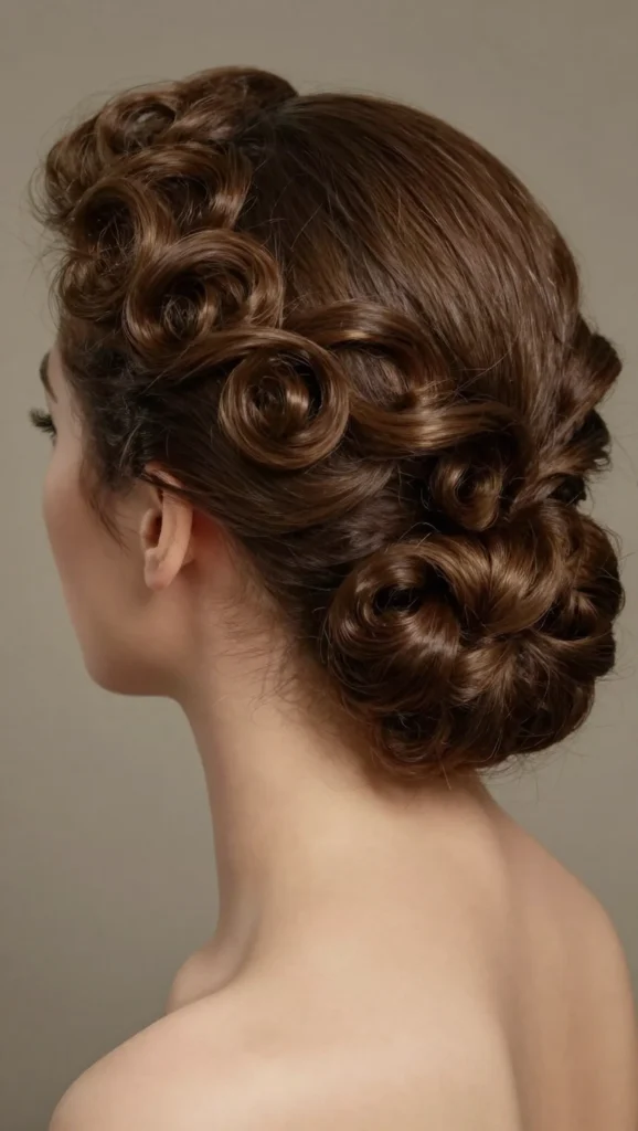 Curled low bun finished with an elegant hair accessory