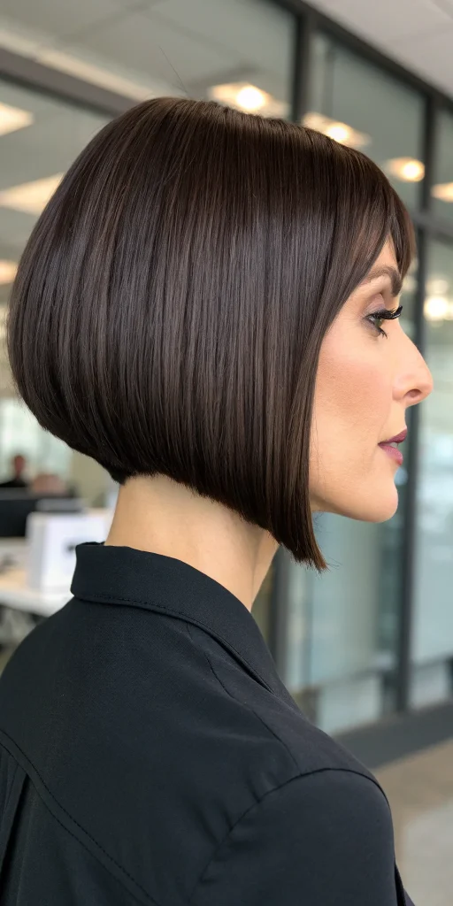 Deep mahogany brown lob hairstyle