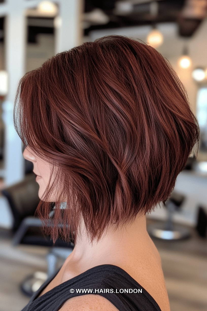 Deep auburn red bob hairstyle