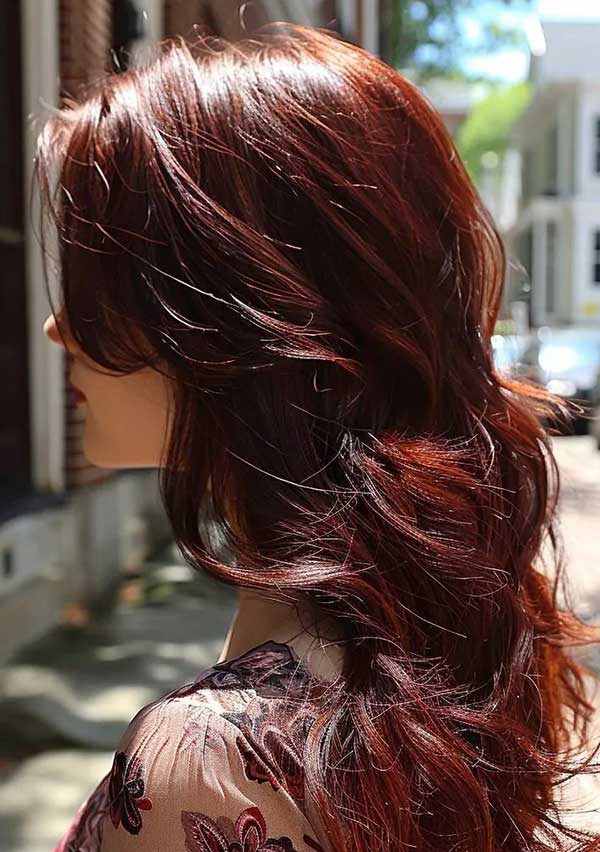 Espresso brown hair with cherry red highlights