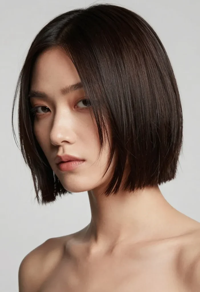 Chin-length bob with deep side part