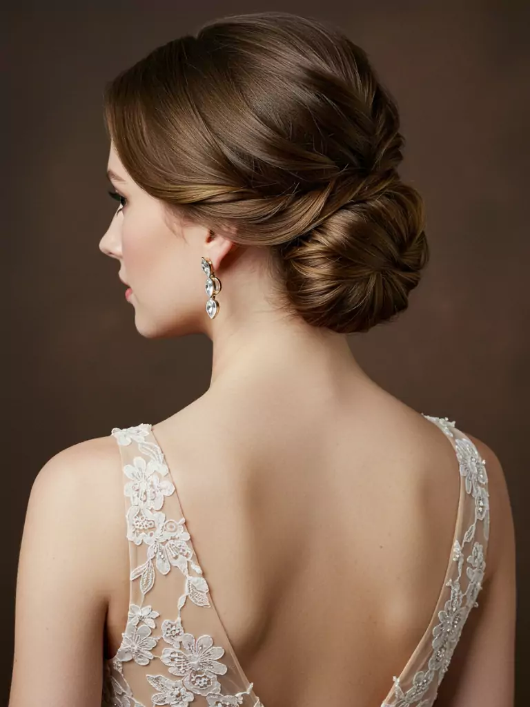 Elegant low chignon updo with a side sweep