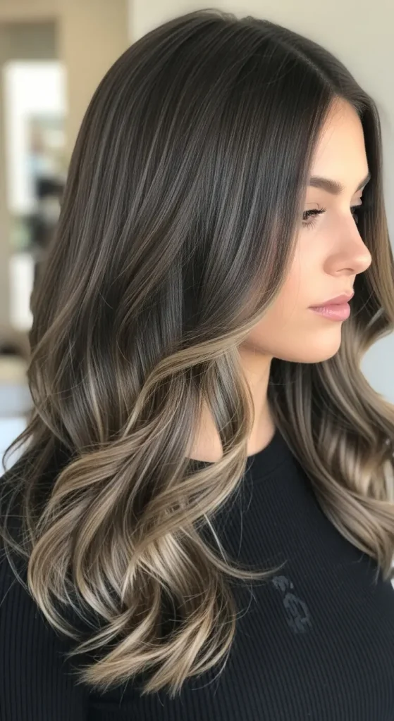 Espresso brown hair with cool ash lowlights