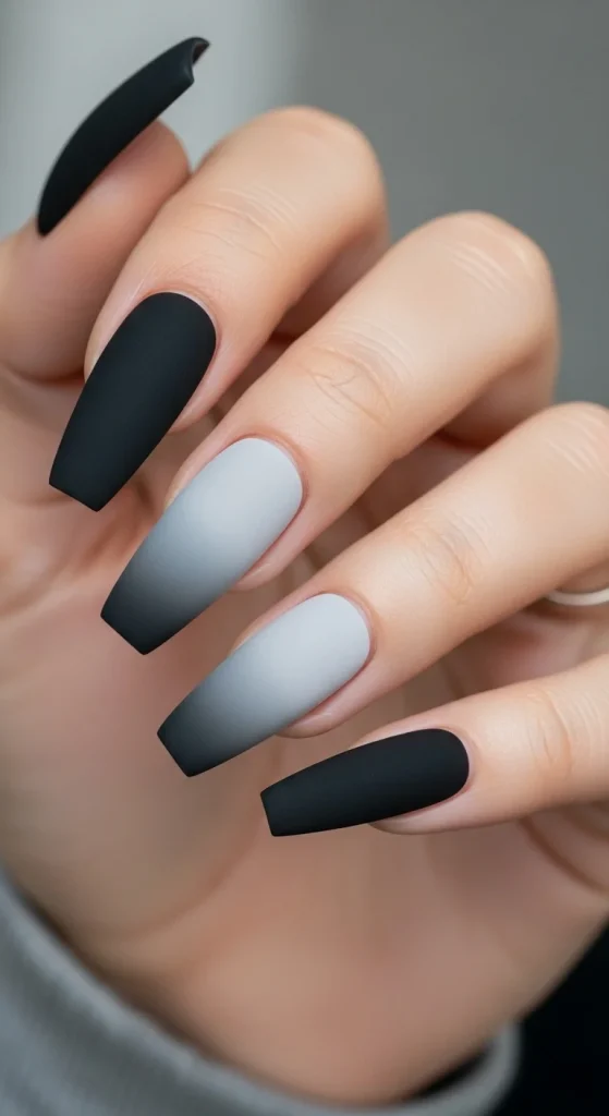 Matte grey ombre gradient nails