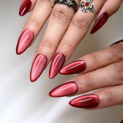 Garnet red cat eye press on nails