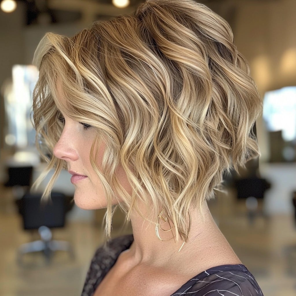Golden blonde wavy French bob