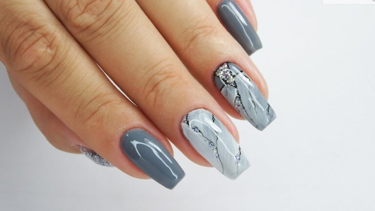 Gray marble nail art