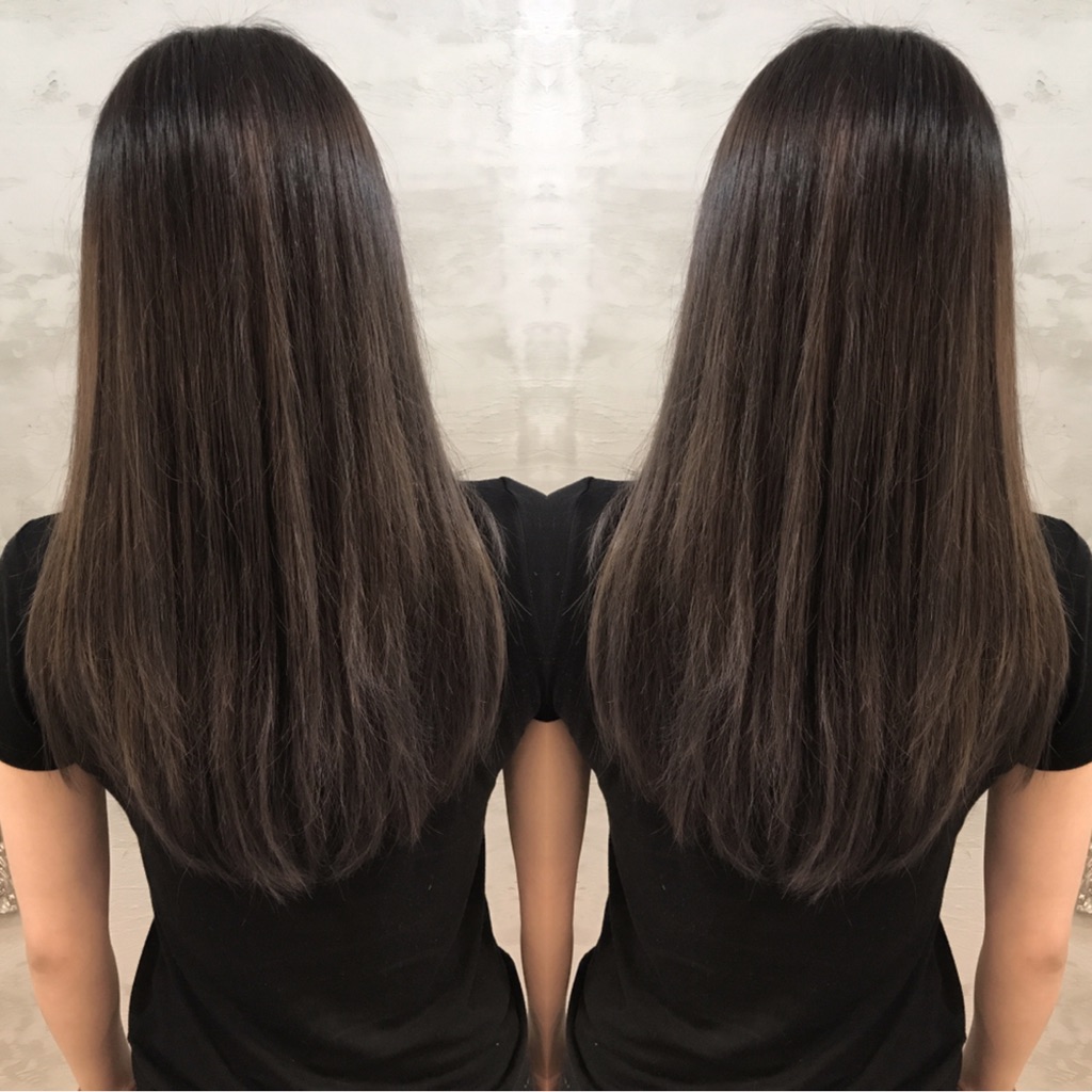 Cool dark brown straight hair with subtle ash tone