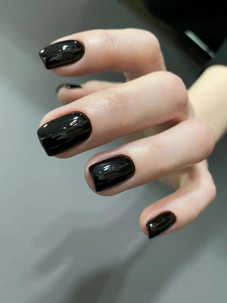 Short glossy black nails