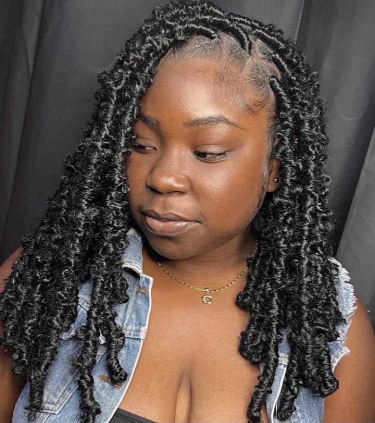 Long butterfly locs with wispy looped texture