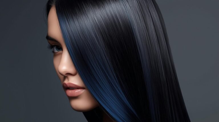 Blue-black silk-straight long hair with glossy shine