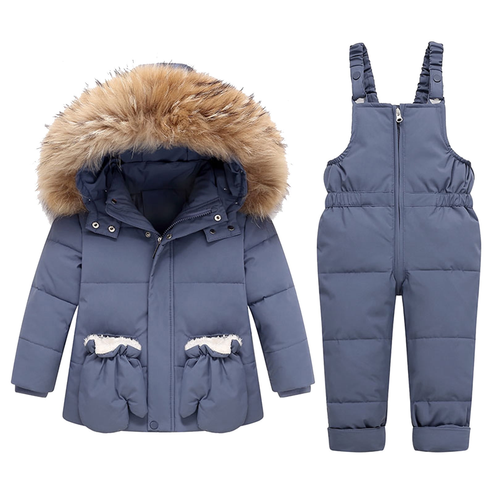 A kids' ski jacket and insulated snow bib set for winter