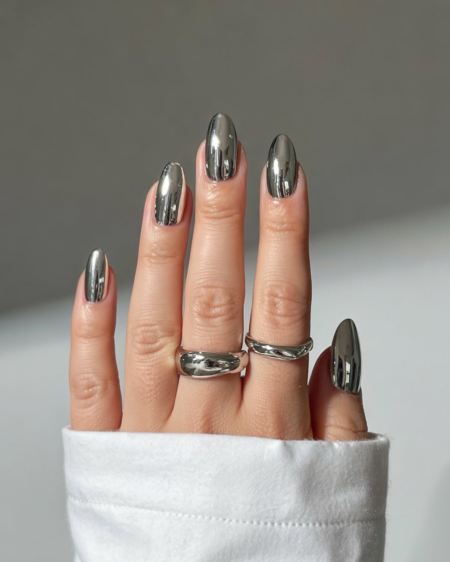 Silver chrome mirror nails