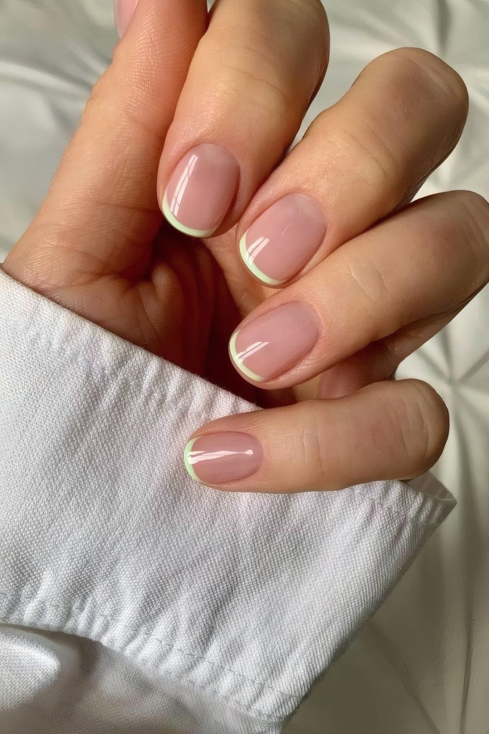Matcha green micro French manicure