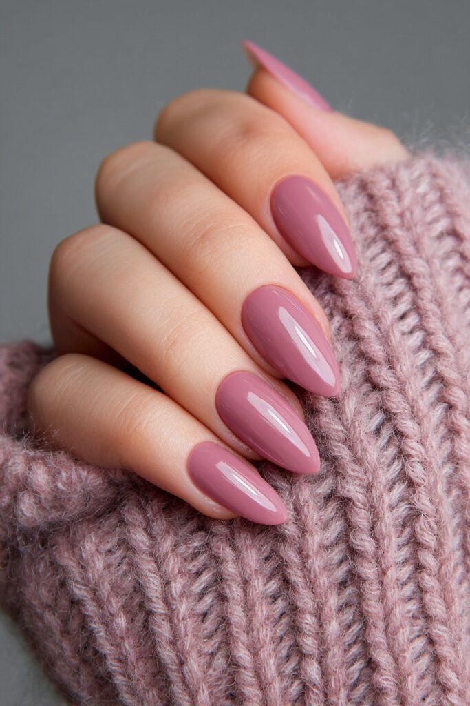 Dusty mauve matte nails with soft knit texture
