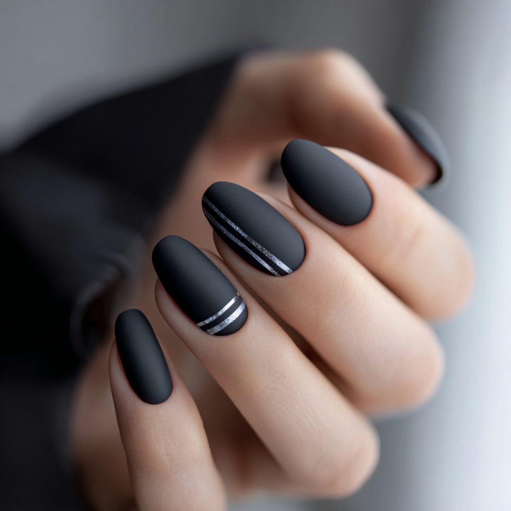 Matte black minimalist winter nails