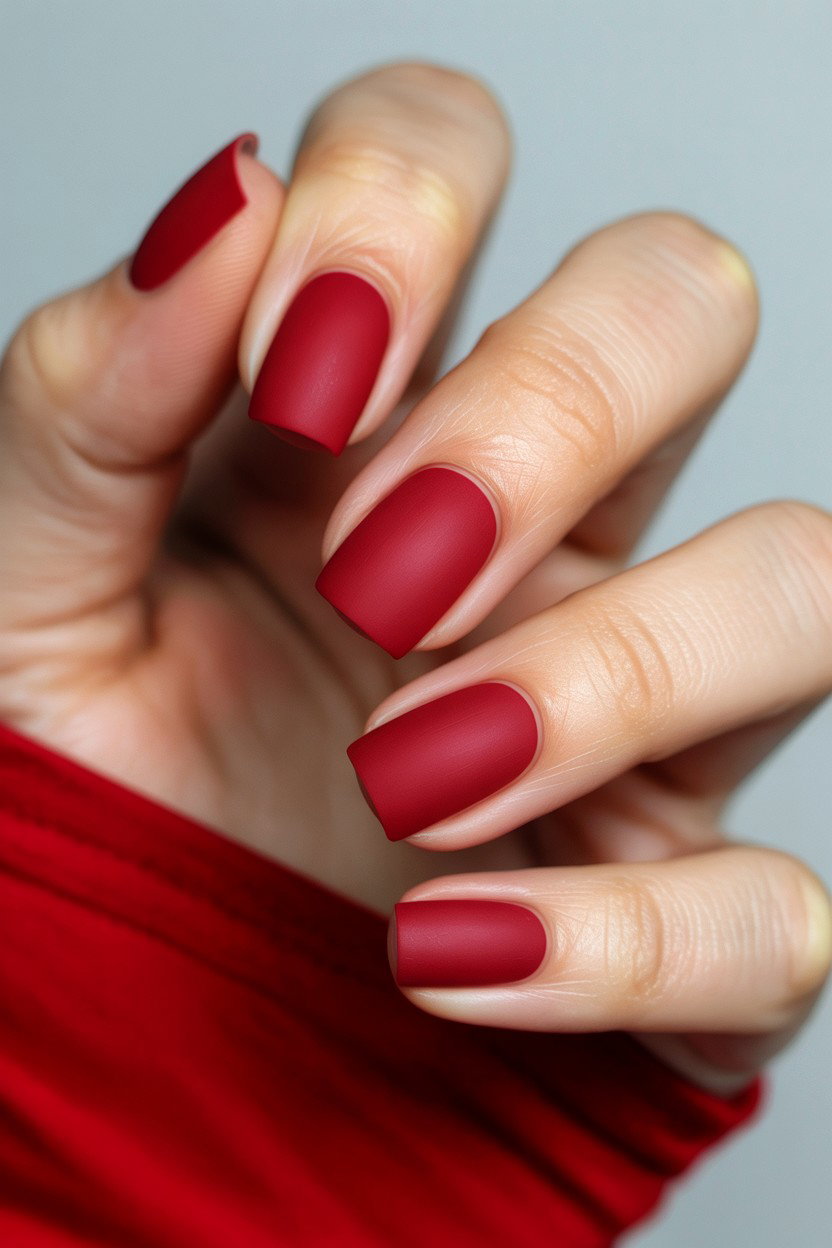 Muted brick red matte nails