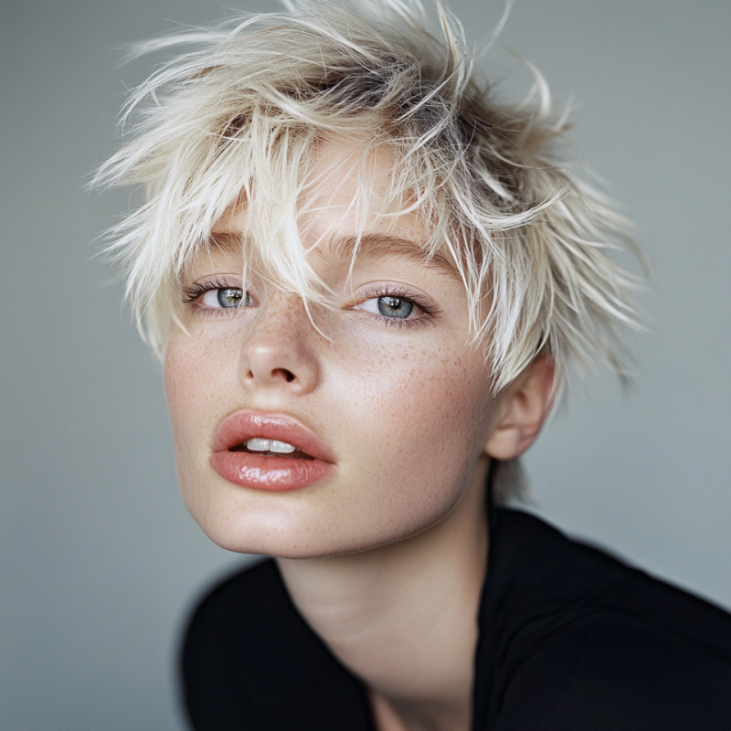Messy textured blonde pixie cut