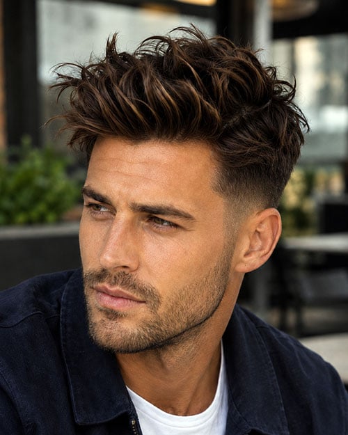 Man with a messy textured quiff haircut