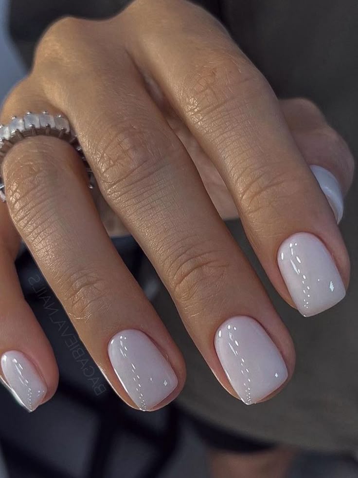 Milky white short nails