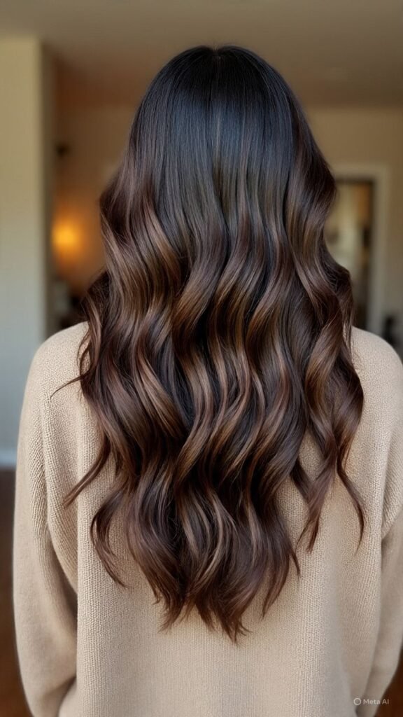 Cocoa brown hair with mocha lowlights adding depth