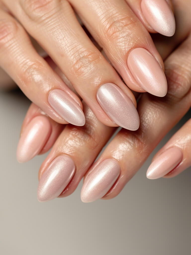 Pale pink shimmer manicure
