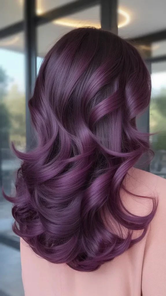 Deep plum brown hair with violet highlights