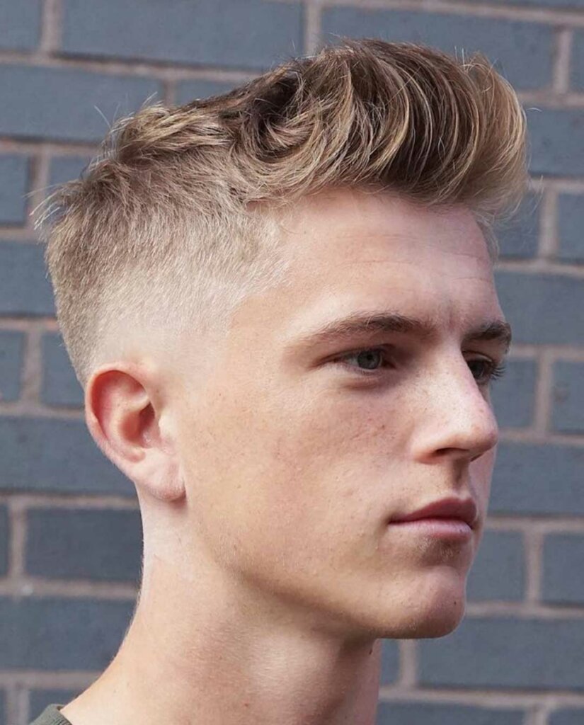 Classic quiff haircut with short sides