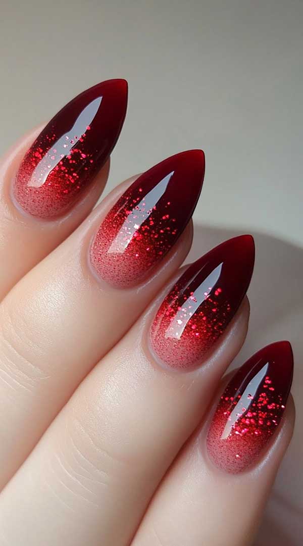 Red glitter ombre nails