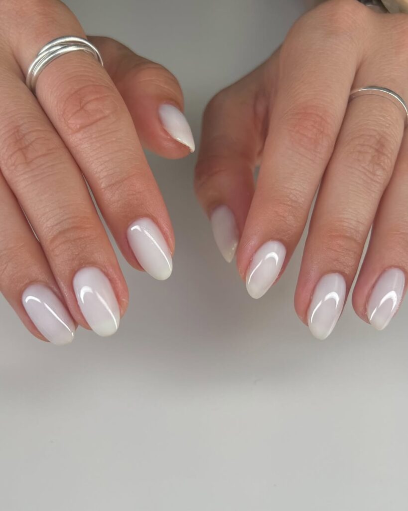 Milky white glossy nails