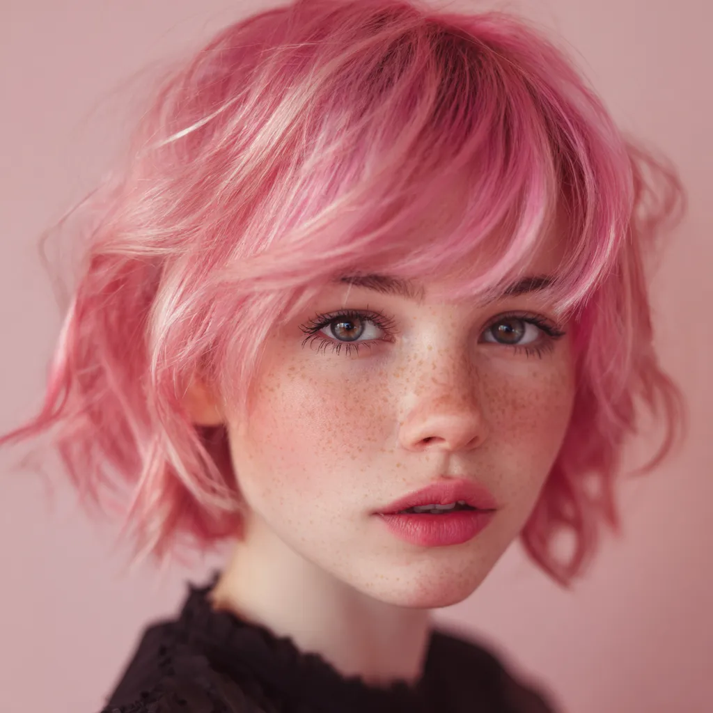 Pastel pink short bob with soft bangs