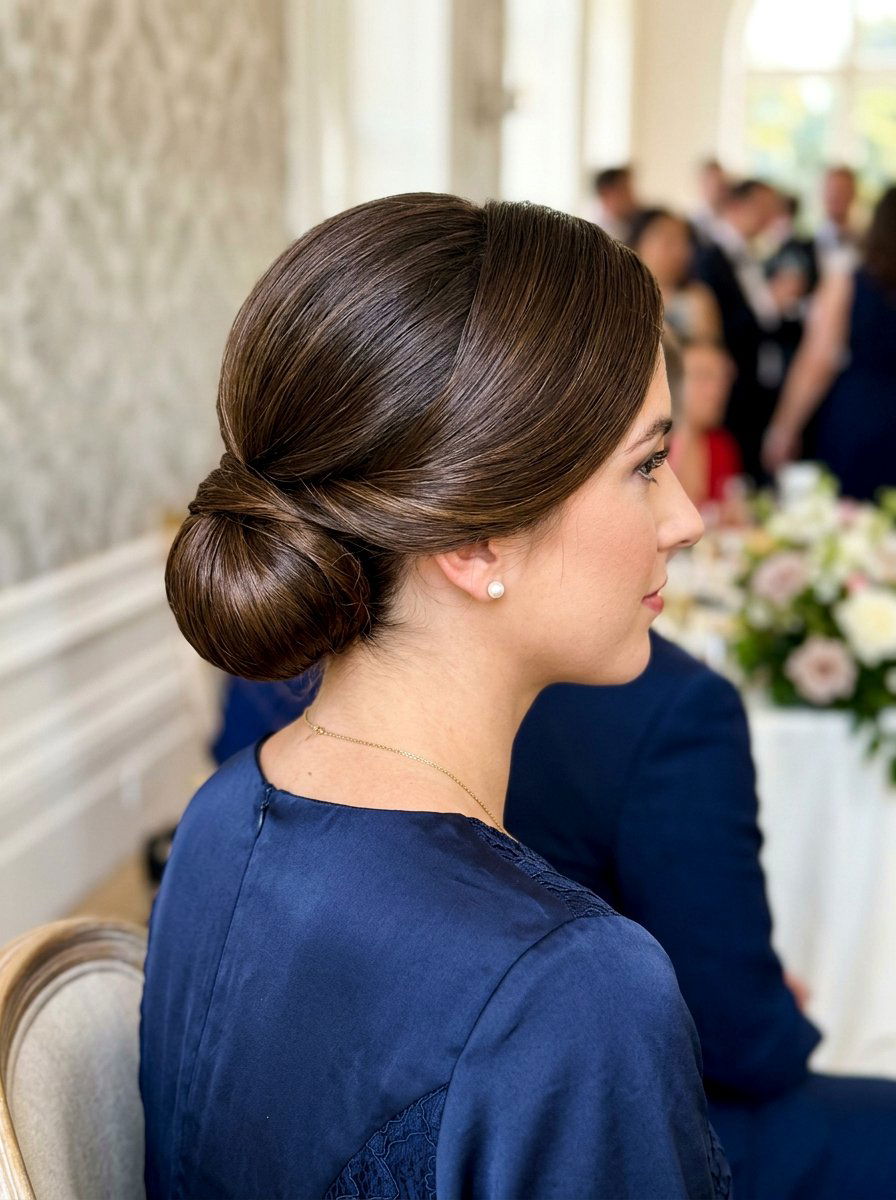Woman with a side-part low chignon hairstyle