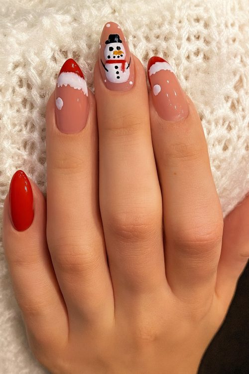 Snowman Christmas nail art