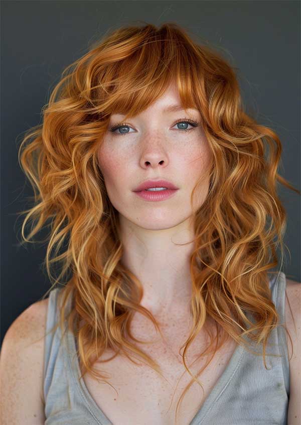 Voluminous strawberry blonde curls