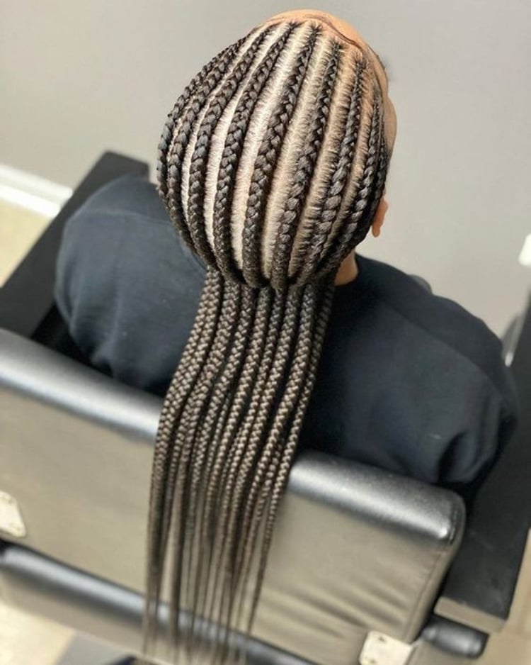Neat cornrows braided straight back with precise partings