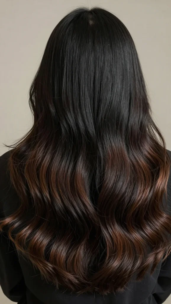 Black hair melted into warm brown ends