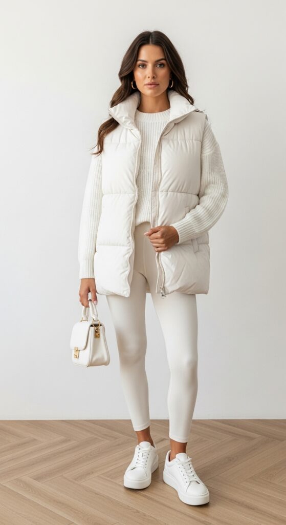 Puffer vest outfit with leggings