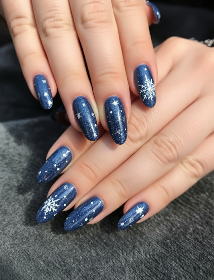 Navy Glitter: midnight navy glitter on squoval nails