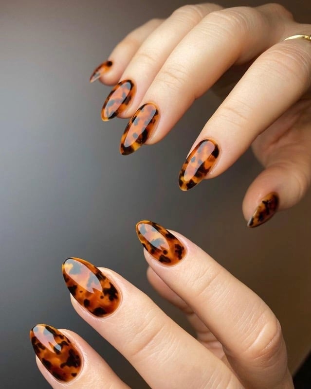 Tortoiseshell brown amber nails