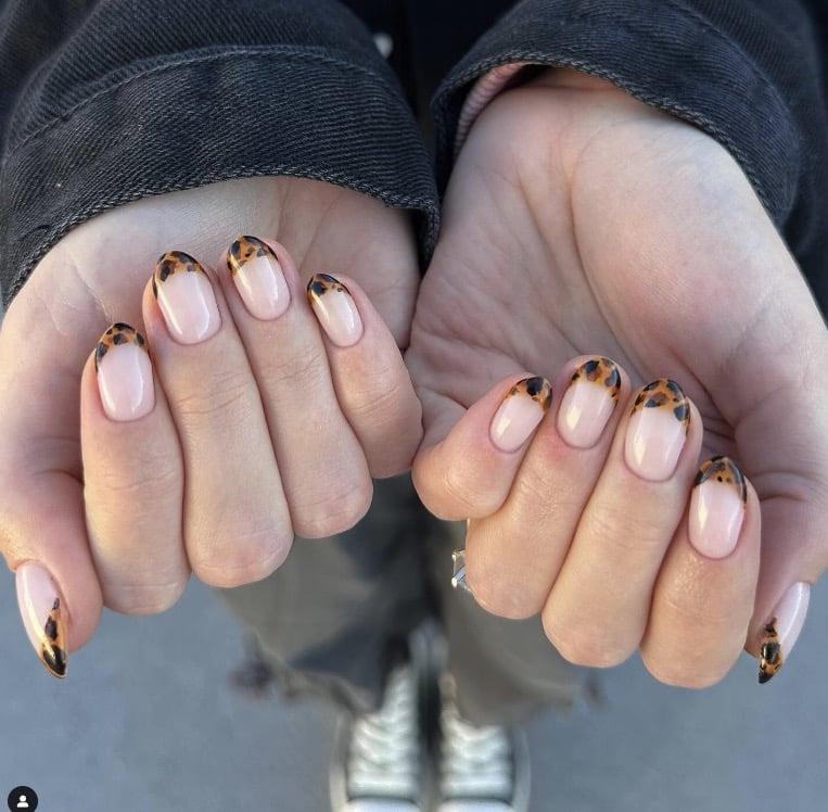 Ivory nails with tortoiseshell French tips