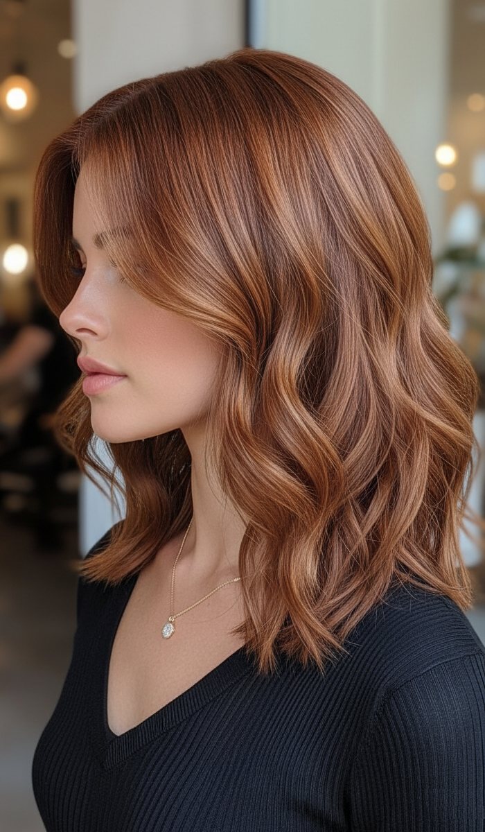 Copper red wavy lob with soft waves