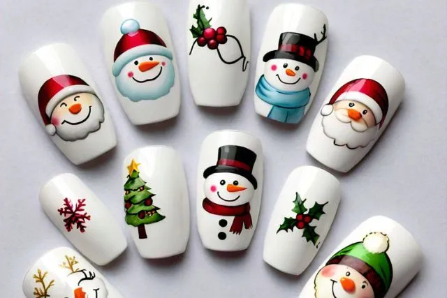 White kids nails with a single classic snowman accent nail