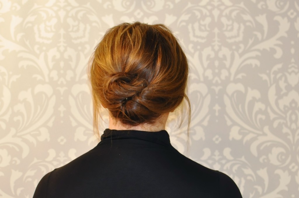 Soft pinned twist updo with texture, back view