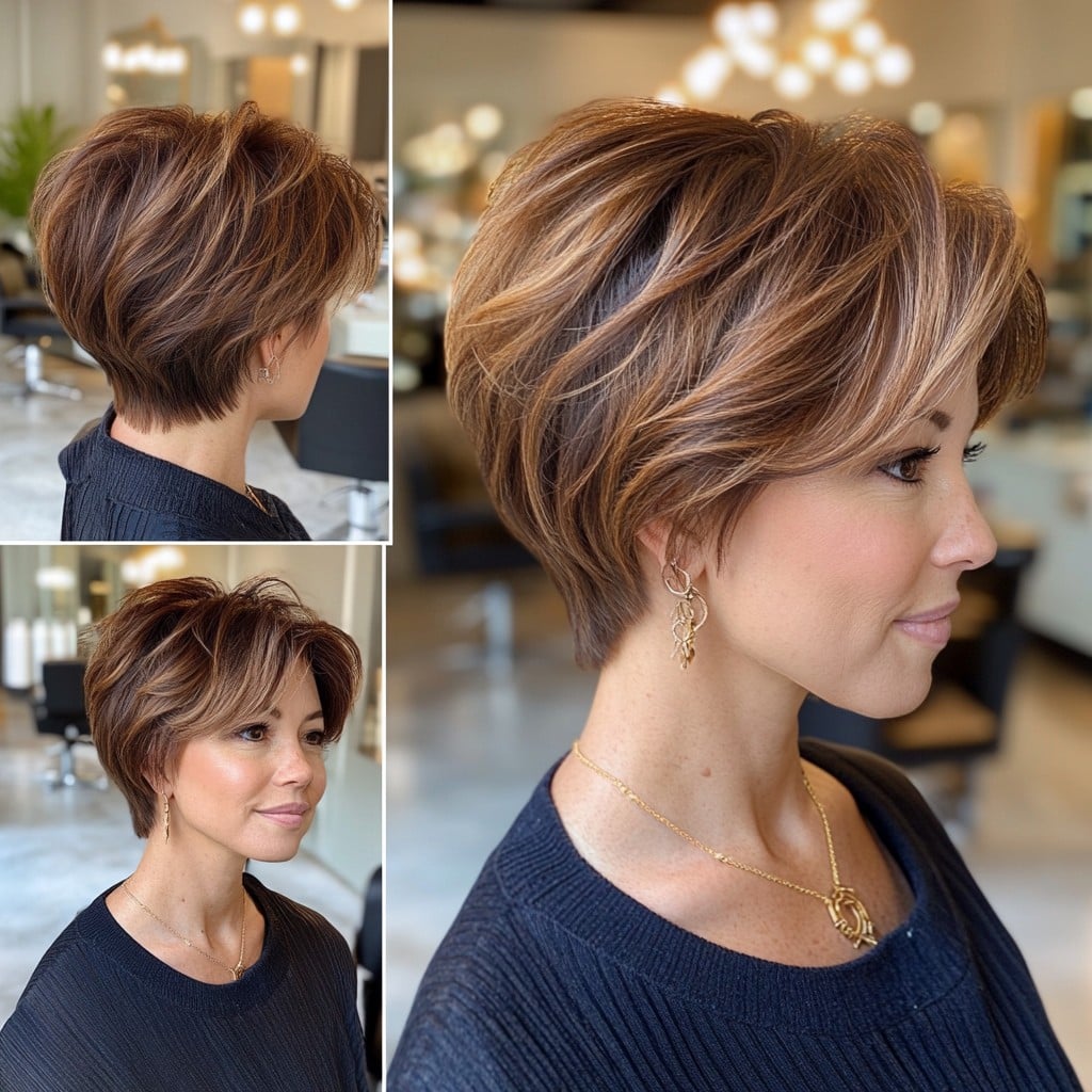 Textured chocolate brown pixie cut on short hair