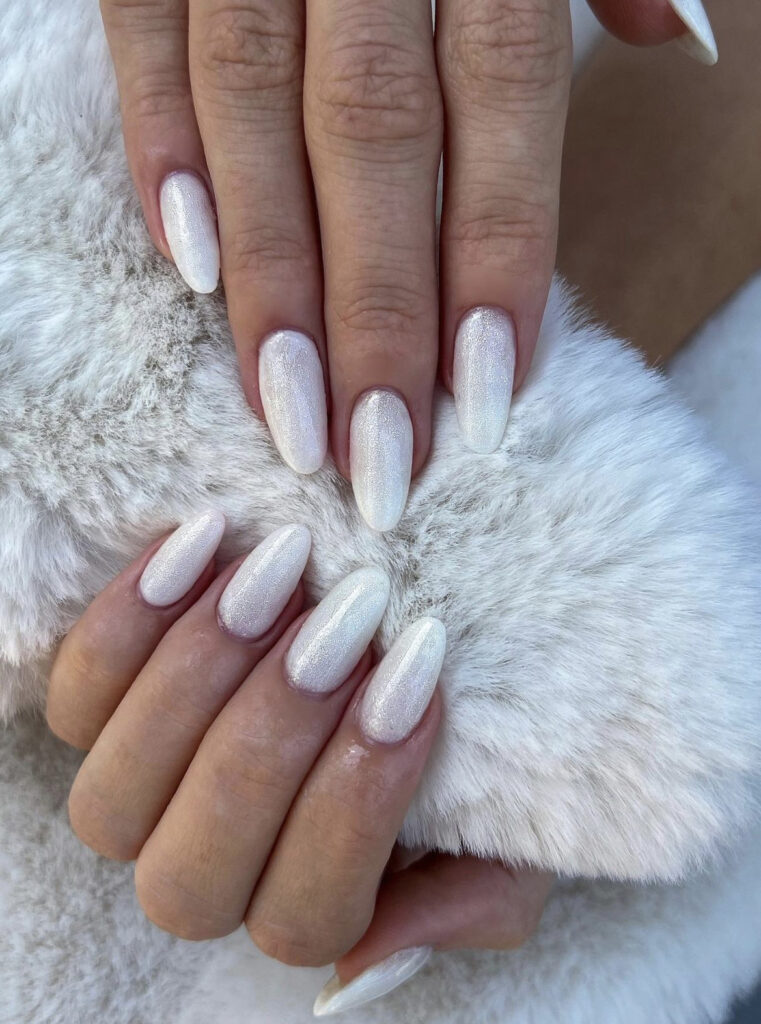 White glitter fade nails