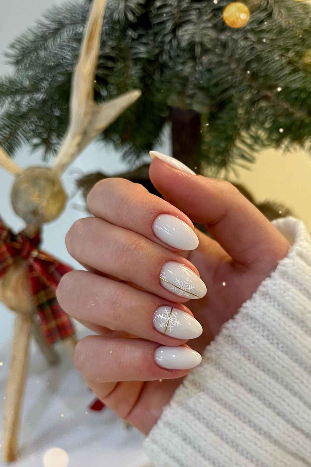 Milky white with gold line and snowflake